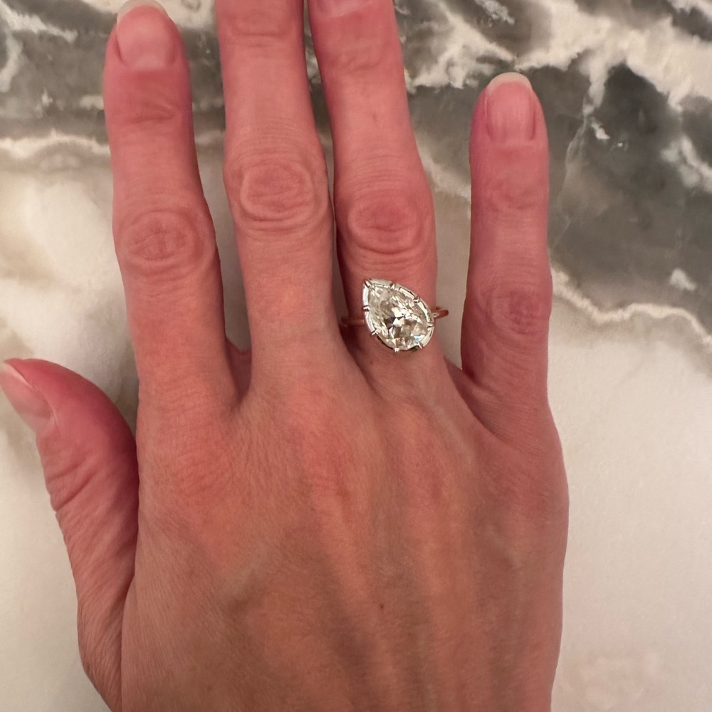 3 carat Georgian Victorian Tilted Pear Moissanite Ring - Picture 3 of 7